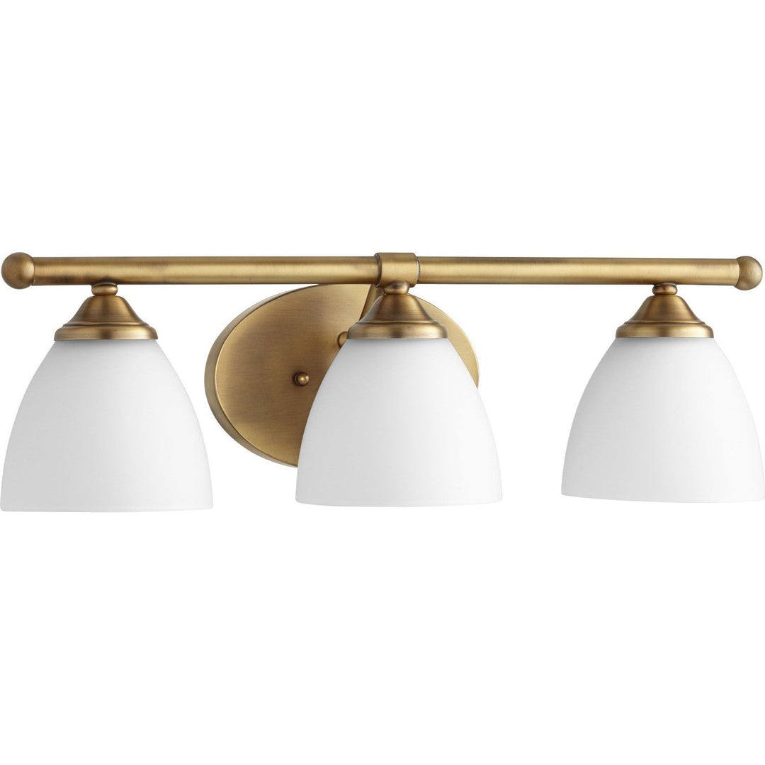 Quorum Brooks 5150-3-80 Bath Vanity Light 21 in. wide - Aged Brass W/ Satin Opal