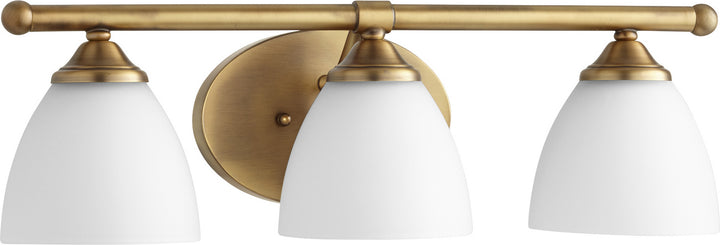 Quorum Brooks 5150-3-80 Bath Vanity Light 21 in. wide - Aged Brass W/ Satin Opal
