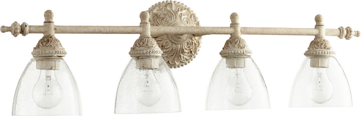 Quorum 5257 Vanities 5257-4-70 Bath Vanity Light 32 in. wide - Persian White W/ Clear/Seeded, Teak/Teak/