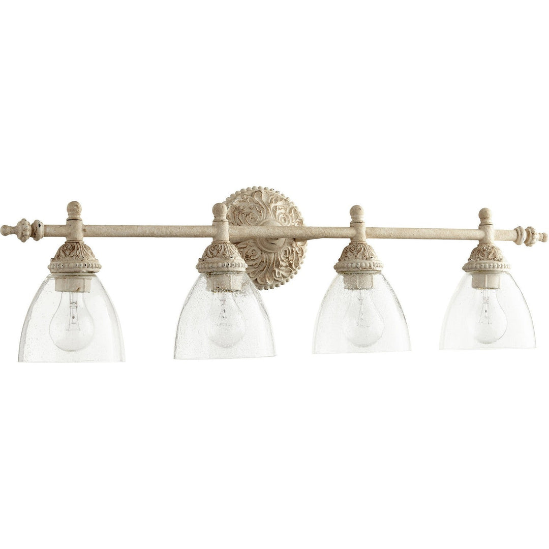 Quorum 5257 Vanities 5257-4-70 Bath Vanity Light 32 in. wide - Persian White W/ Clear/Seeded, Teak/Teak/