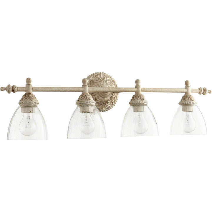 Quorum 5257 Vanities 5257-4-70 Bath Vanity Light 32 in. wide - Persian White W/ Clear/Seeded, Teak/Teak/