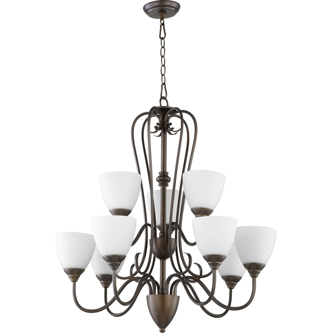 Quorum Powell 6008-9-86 Chandelier Light - Oiled Bronze w/ Satin Opal