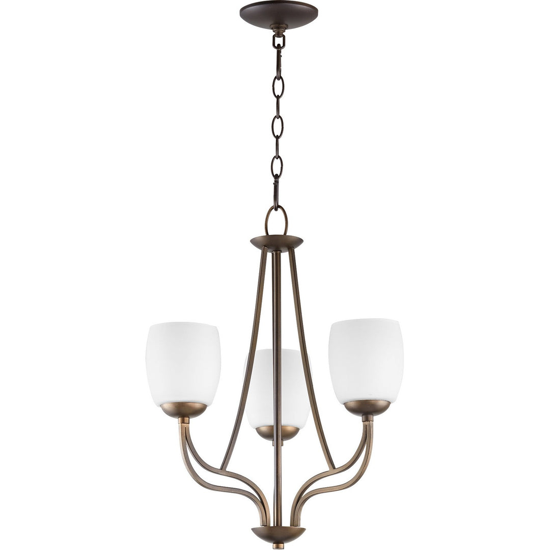 Quorum Willingham 6012-3-186 Chandelier Light - Oiled Bronze w/ Satin Opal