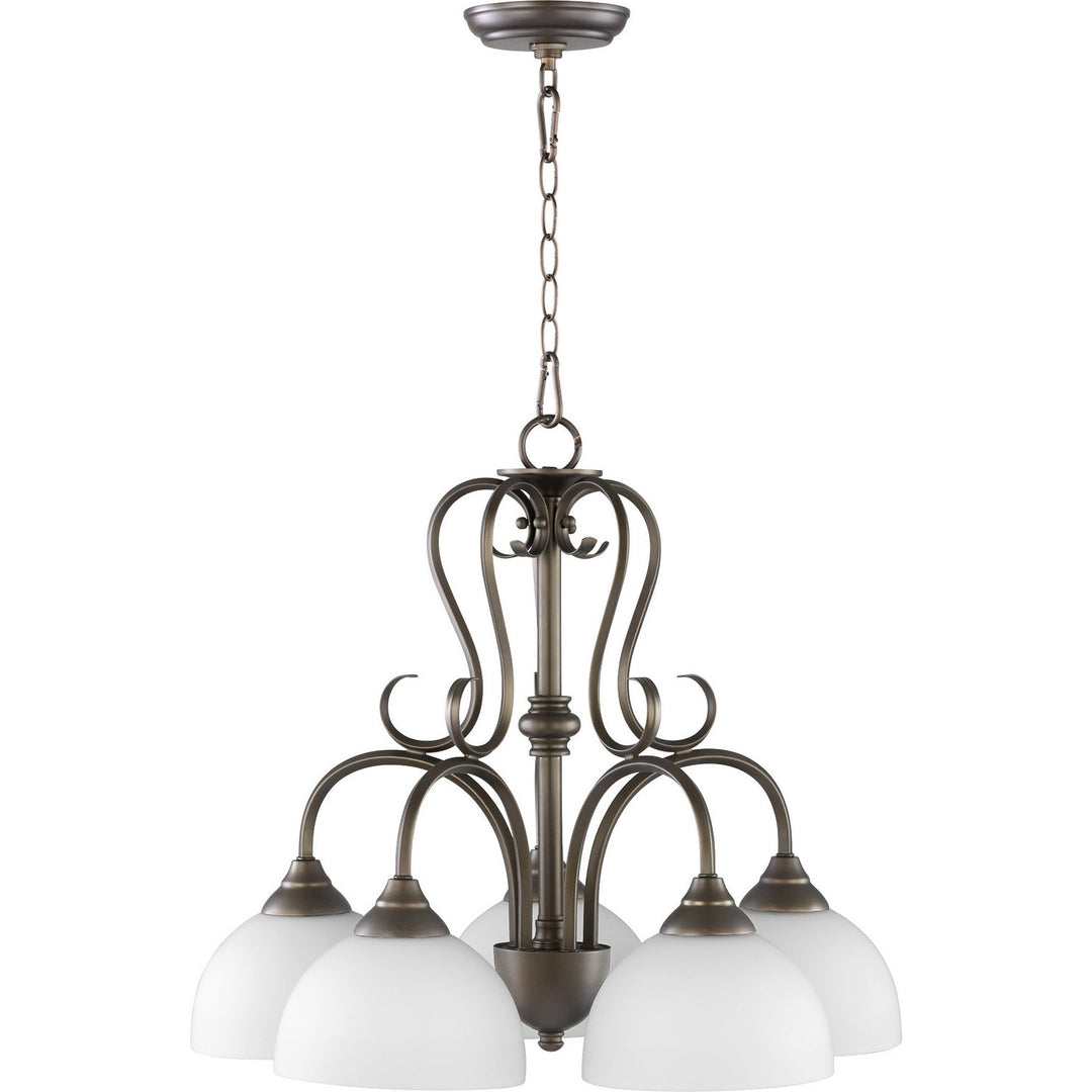 Quorum Powell 6408-5-86 Chandelier Light - Oiled Bronze w/ Satin Opal