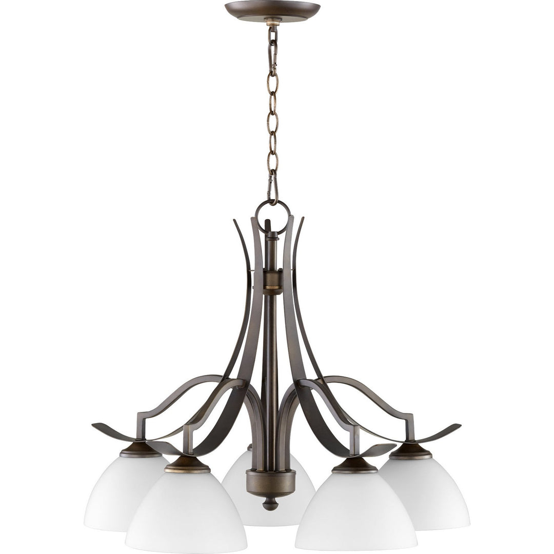 Quorum Atwood 6496-5-186 Chandelier Light - Oiled Bronze w/ Satin Opal