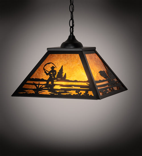 Meyda Tiffany Fly Fisherman 76314 Pendant Light - Black/Amber Mica