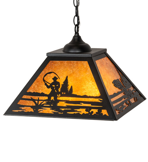 Meyda Tiffany Fly Fisherman 76314 Pendant Light - Black/Amber Mica