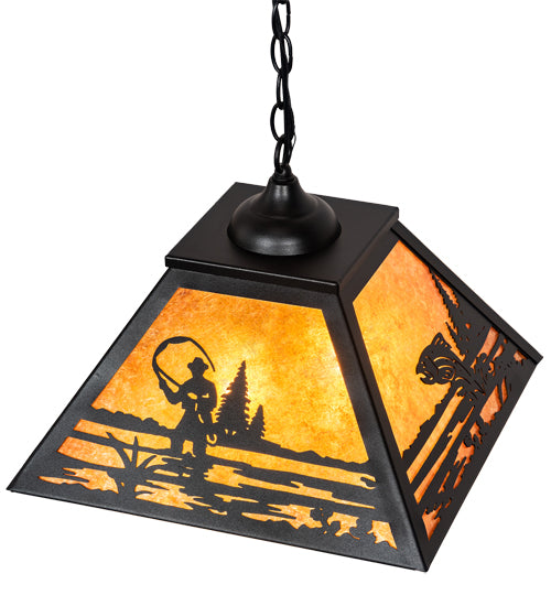 Meyda Tiffany Fly Fisherman 76314 Pendant Light - Black/Amber Mica