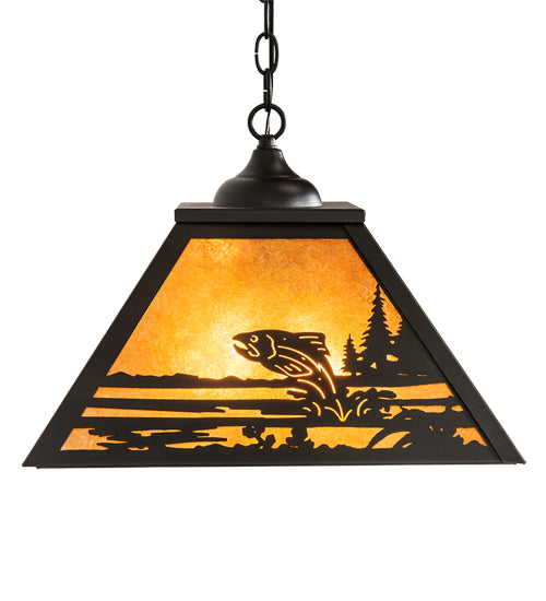 Meyda Tiffany Fly Fisherman 76314 Pendant Light - Black/Amber Mica