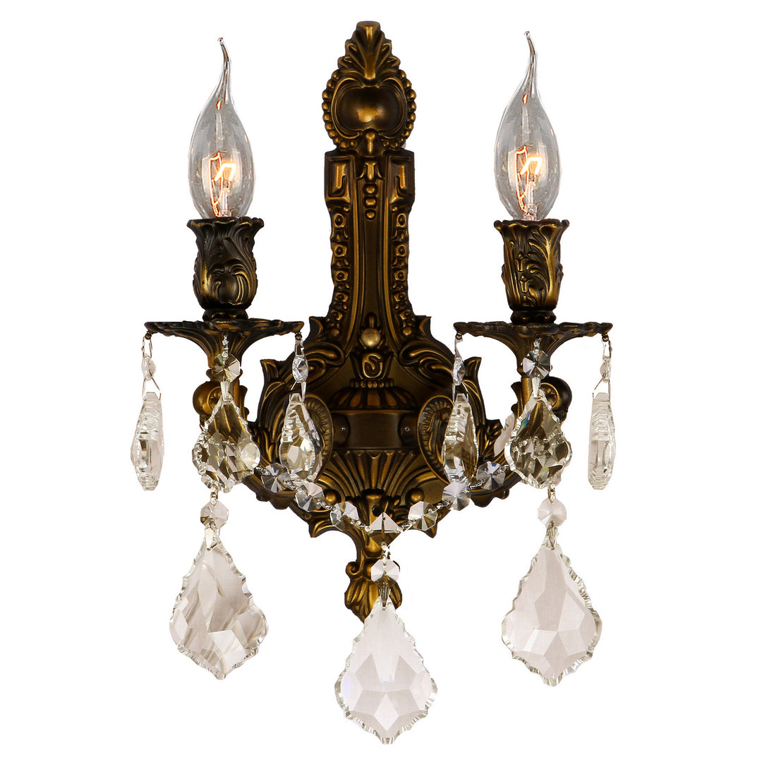 Worldwide Versailles W23314B12-GT Wall Light - Antique Bronze, W12"X H13"X E5" 2 Light, Antique Bronze Finish, Golden Teak Crystal"/