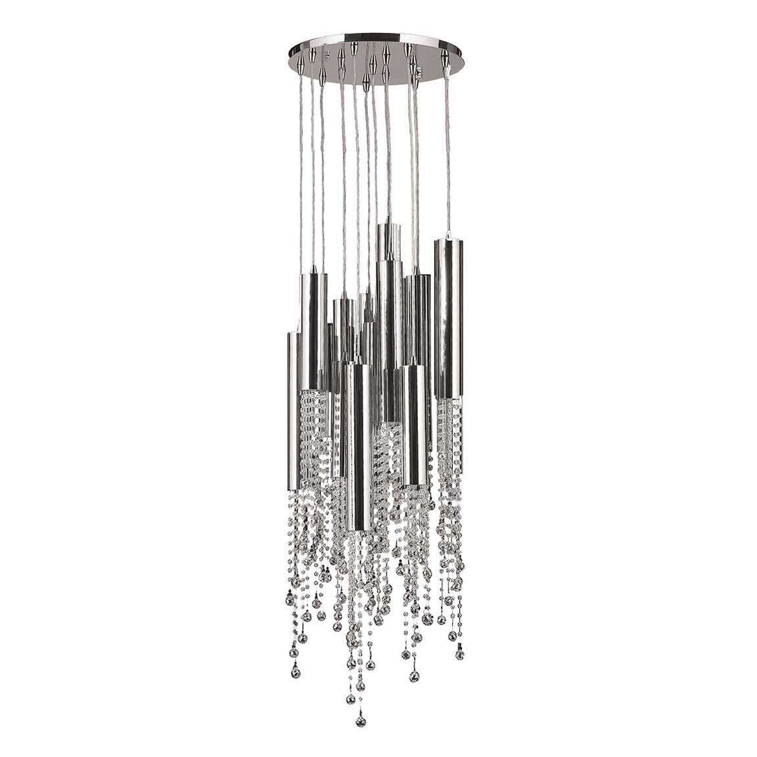 Worldwide Metropolis W33138C16-CL Ceiling Light - Polished Chrome, D16" H50", 15 Light, Chrome Crystal, Clear Crystal"/