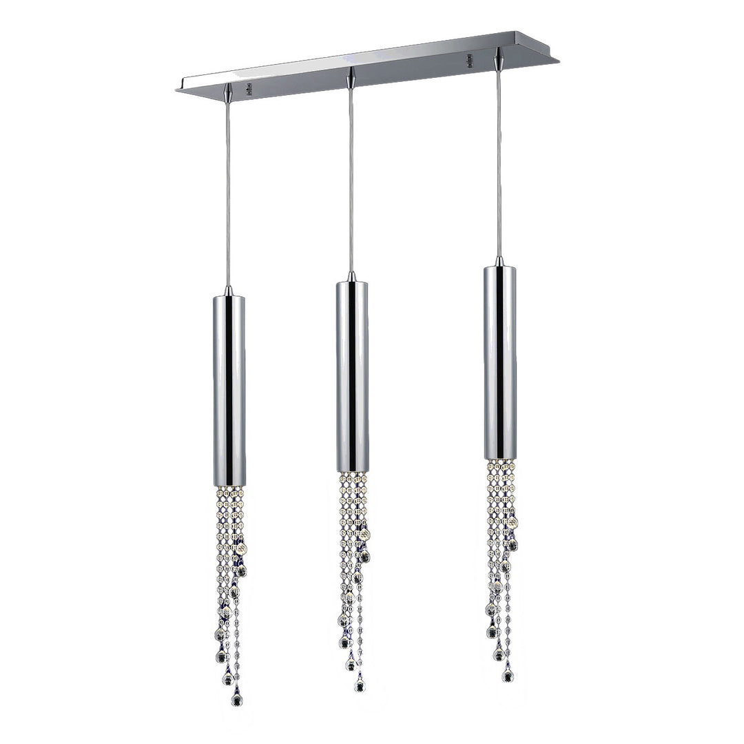 Worldwide Metropolis W33138C30-CL Pendant Light - Polished Chrome,  L30" W6" H36",  3 Light,  Chrome Crystal,  Clear Crystal"/