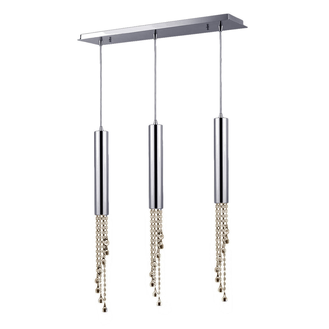 Worldwide Metropolis W33138C30-GT Pendant Light - Polished Chrome,  L30" W6" H36",  3 Light,  Chrome Crystal,  Golden Teak Crystal"/