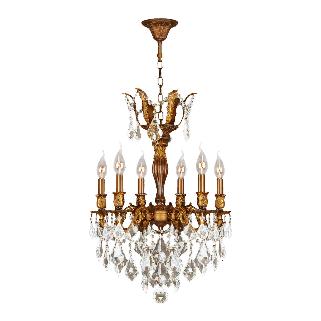 Worldwide Versailles W83333FG19 Chandelier Light - French Gold, D19" H25", 6 Light, French Gold Finish, Clear Crystal"/