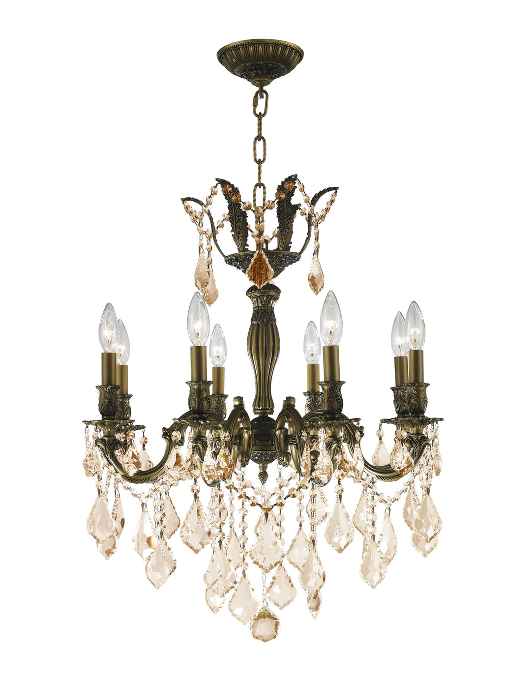 Worldwide Versailles W83337B22-GT Chandelier Light - Antique Bronze, D22" HTwenty Six", 8 Light, Antique Bronze Finish, Golden Teak Crystal"/