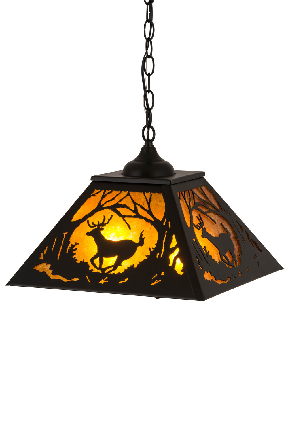 Meyda Tiffany Deer At Dawn 180042 Pendant Light - Textured Black/Amber Mica