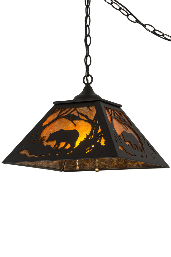 Meyda Tiffany Bear At Dawn 185546 Pendant Light - Textured Black/Amber Mica