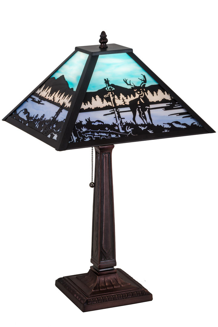 Meyda Tiffany Lighting 187219 Deer At Lake One Light Table Lamp Lamp Bronze / Dark