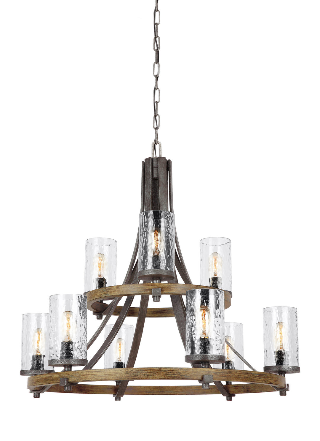 Visual Comfort Studio Angelo F3135/9DWK/SGM Chandelier Light - Distressed Weathered Oak / Slate Grey Metal