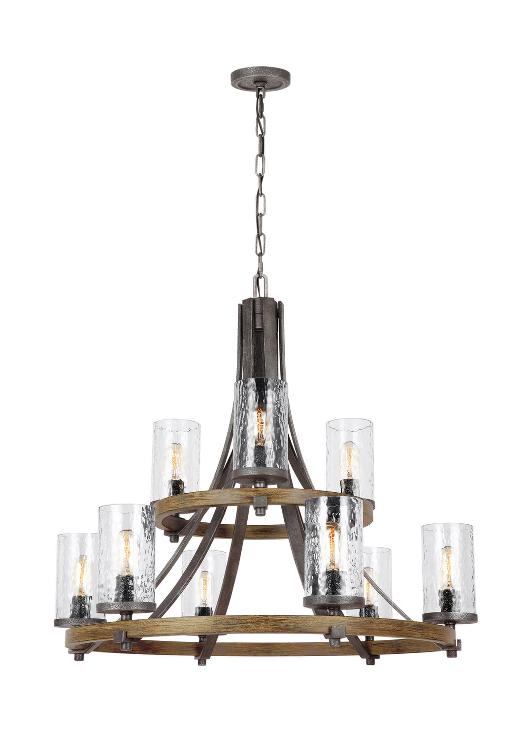 Visual Comfort Studio Angelo F3135/9DWK/SGM Chandelier Light - Distressed Weathered Oak / Slate Grey Metal