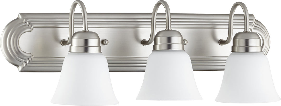 Quorum 5094 Vanities 5094-3-65 Bath Vanity Light 24 in. wide - Satin Nickel W/ Satin Opal, Satin Nickel/Walnut/