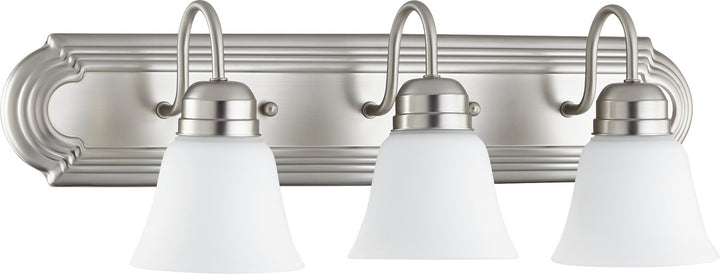 Quorum 5094 Vanities 5094-3-65 Bath Vanity Light 24 in. wide - Satin Nickel W/ Satin Opal, Satin Nickel/Walnut/