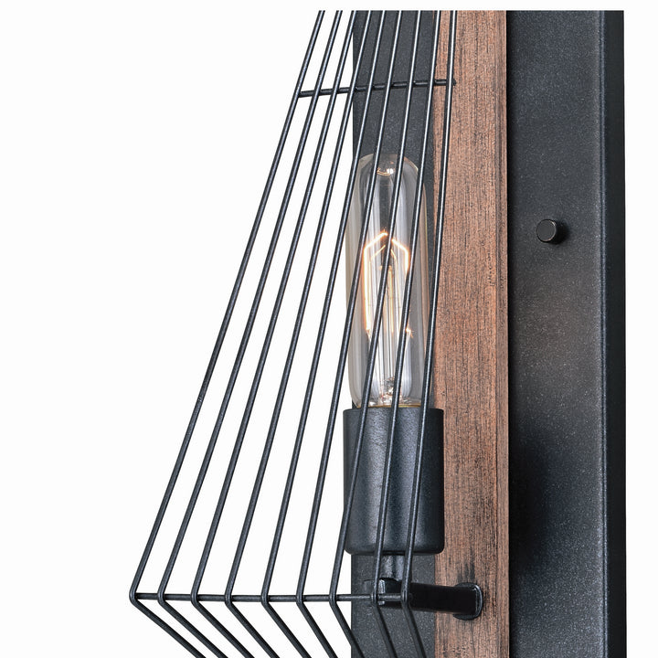 Vaxcel Dearborn W0252 Wall Light - Black Iron and Burnished Oak