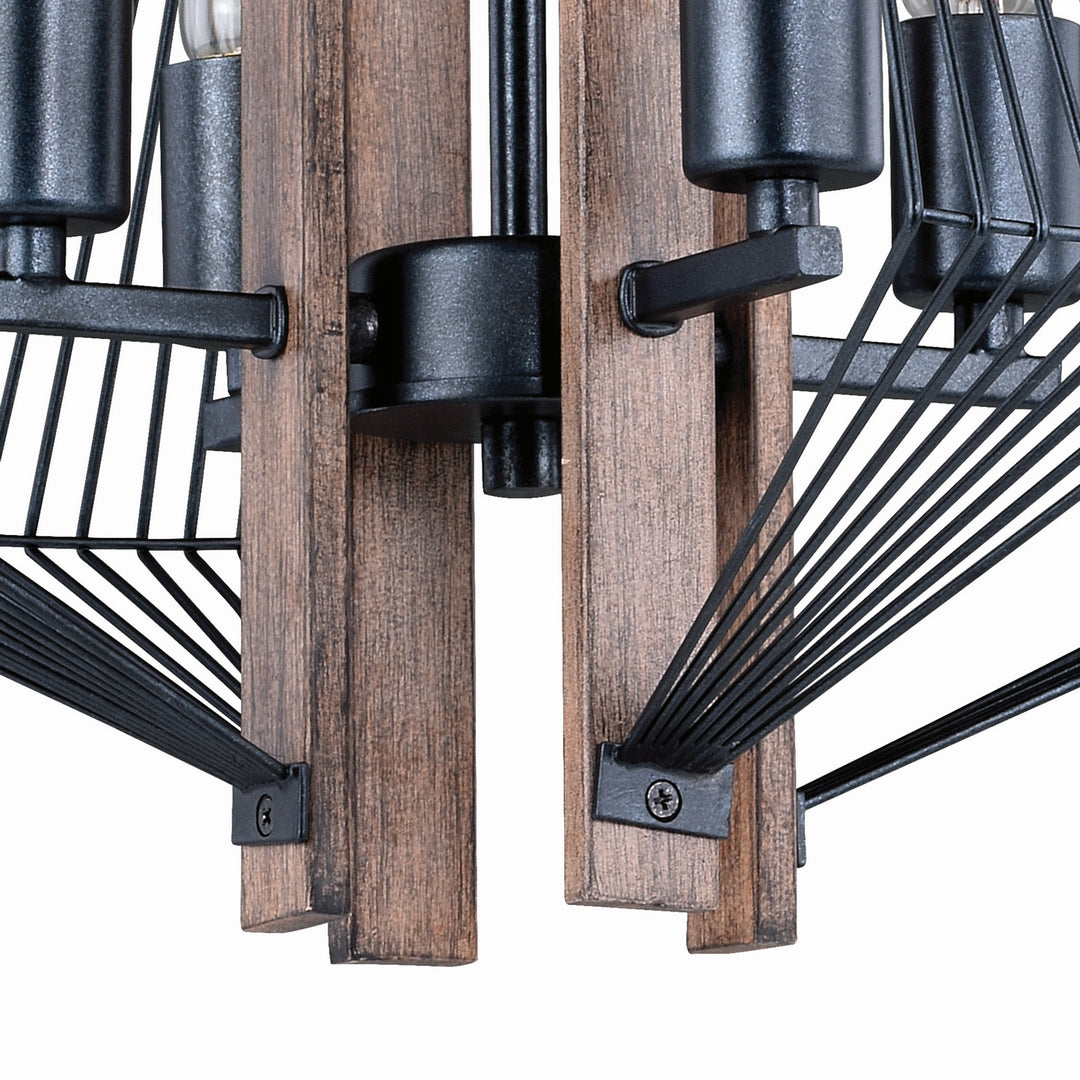 Vaxcel Dearborn H0181 Chandelier Light - Black Iron and Burnished Oak