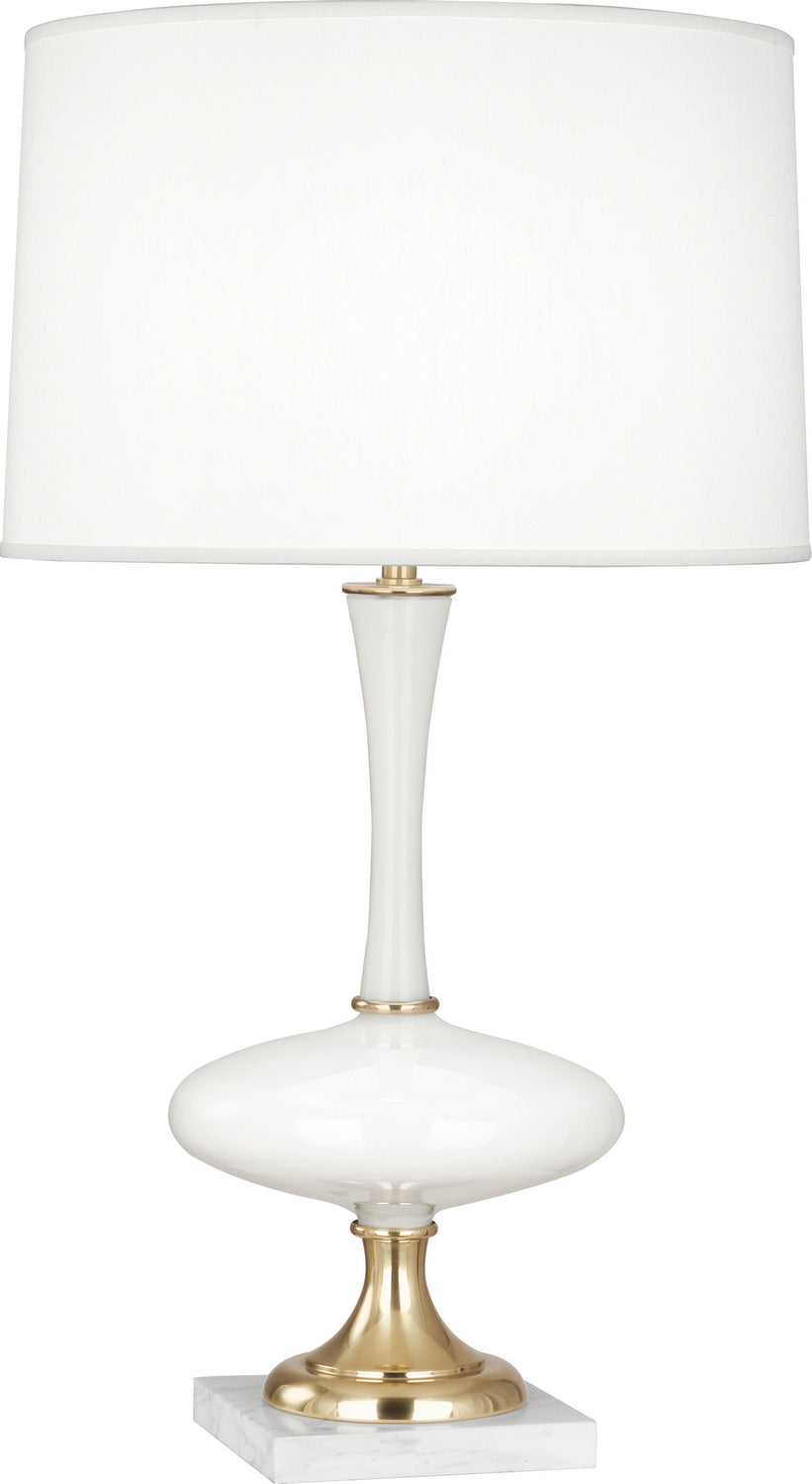 Robert Abbey Lighting 480 Raquel Lamp White Glass W/ Modern Brass & White Marble