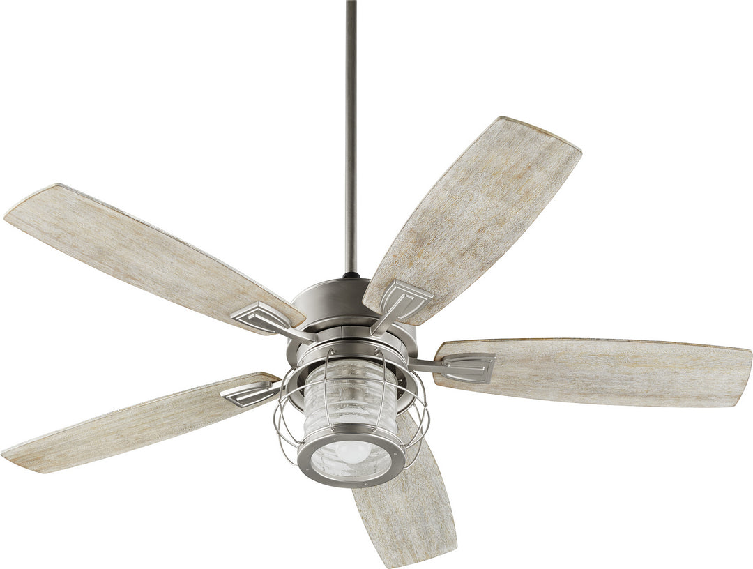 Quorum Galveston 3525-65 Ceiling Fan 52 in. - Satin Nickel, Weathered Oak