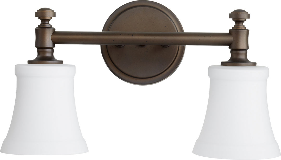 Quorum Rossington 5122-2-186 Bath Vanity Light 16 in. wide - Oiled Bronze W/ Satin Opal