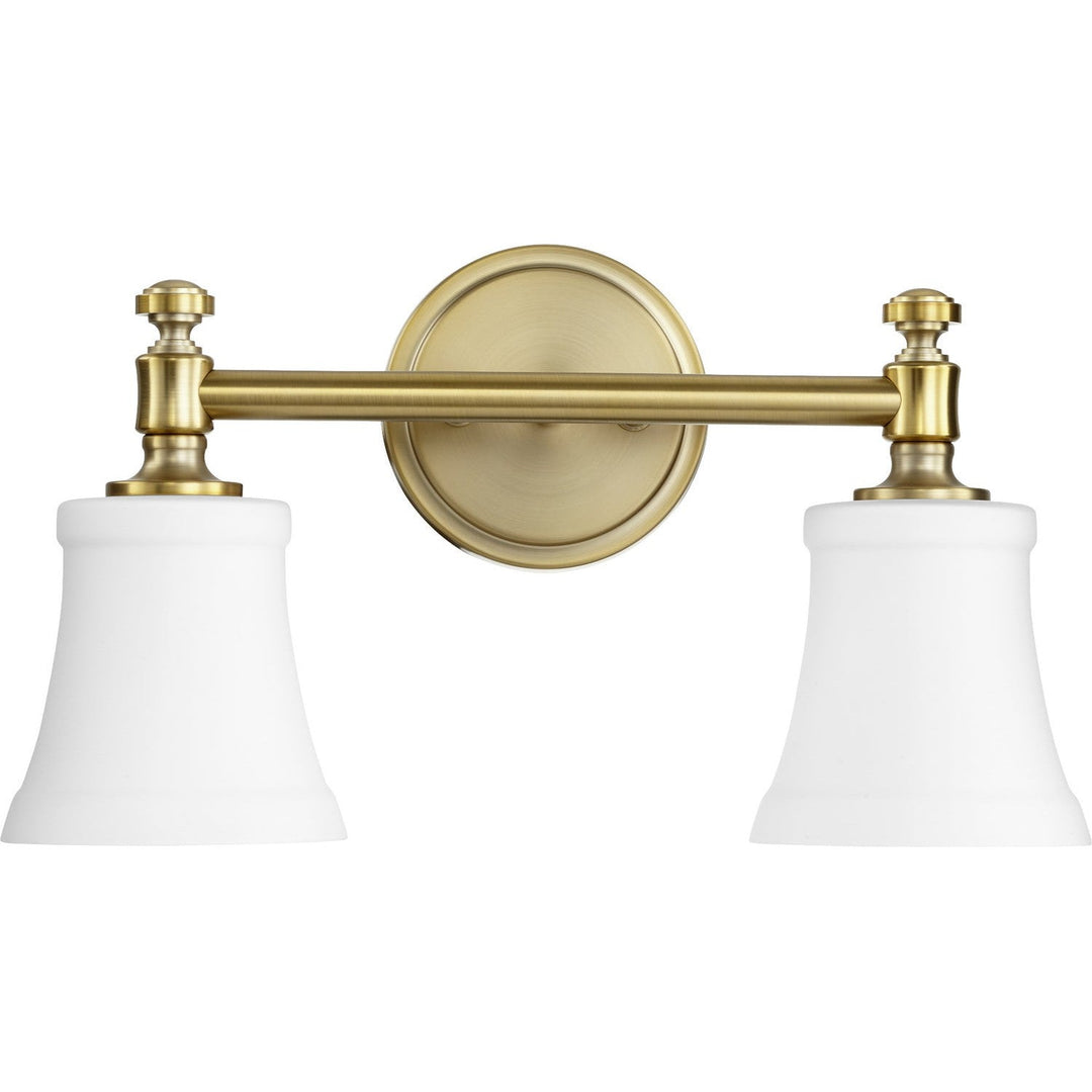 Quorum Rossington 5122-2-80 Bath Vanity Light 16 in. wide - Aged Brass W/ Satin Opal