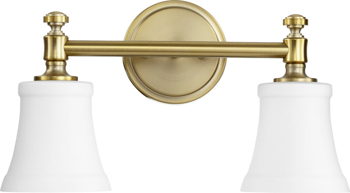 Quorum Rossington 5122-2-80 Bath Vanity Light 16 in. wide - Aged Brass W/ Satin Opal