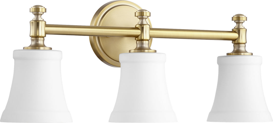 Quorum Rossington 5122-3-80 Bath Vanity Light 22 in. wide - Aged Brass W/ Satin Opal