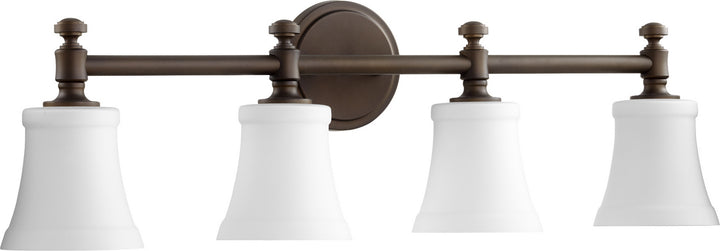Quorum Rossington 5122-4-186 Bath Vanity Light 30 in. wide - Oiled Bronze W/ Satin Opal