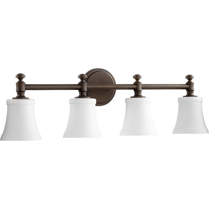 Quorum Rossington 5122-4-186 Bath Vanity Light 30 in. wide - Oiled Bronze W/ Satin Opal