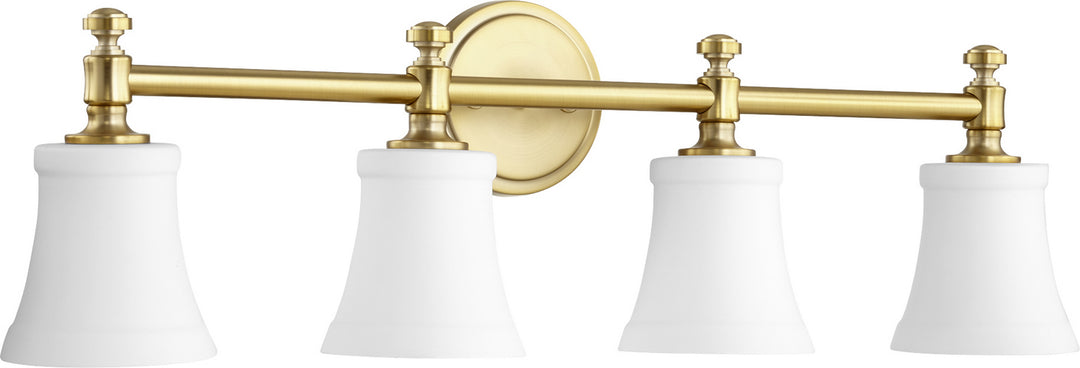Quorum Rossington 5122-4-80 Bath Vanity Light 30 in. wide - Aged Brass W/ Satin Opal