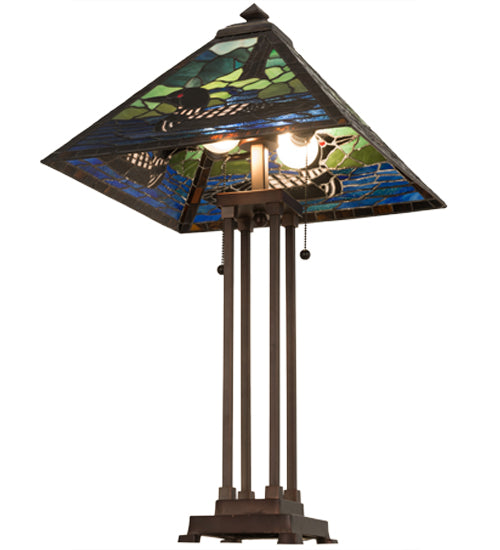 Meyda Tiffany Lighting 81055 Loon Two Light Table Lamp Lamp Bronze / Dark