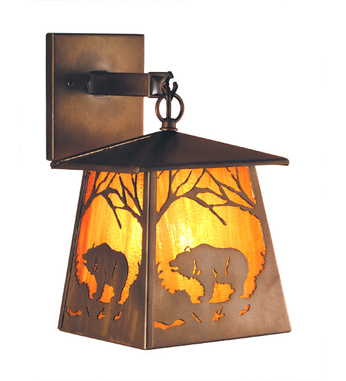 Meyda Tiffany Lighting 81343 Grizzly Bear At Dawn One Light Wall Sconce Outdoor Copper/Antique/Verde