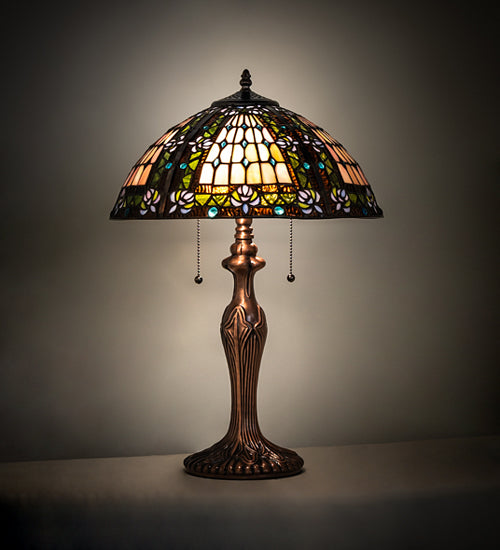 Meyda Tiffany Lighting 81447 Fleur-De-Lis Two Light Table Lamp Lamp Bronze / Dark