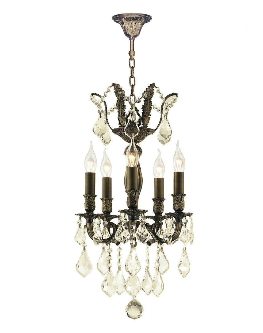 Worldwide Versailles W83319B15-GT Chandelier Light - Antique Bronze, D15" H 22", 5 Light, Antique Bronze Finish, Golden Teak Crystal"/