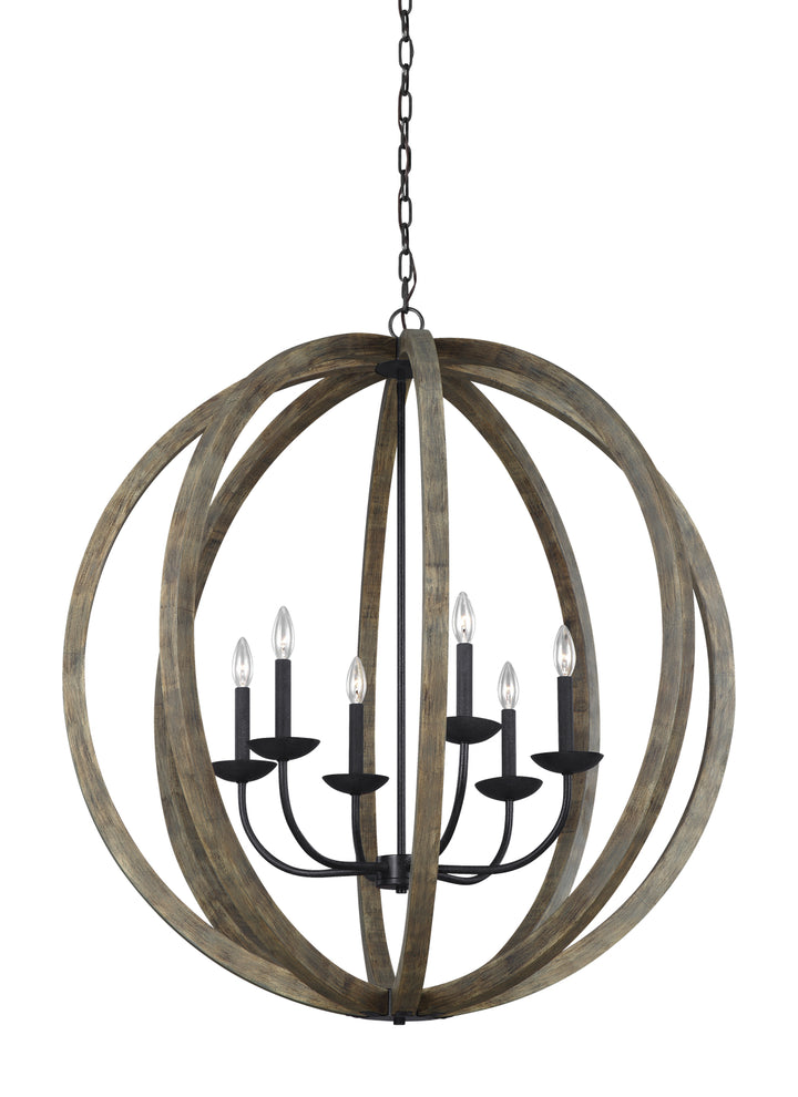 Visual Comfort Studio Allier F3186/6WOW/AF Chandelier Light - Weathered Oak Wood / Antique Forged Iron