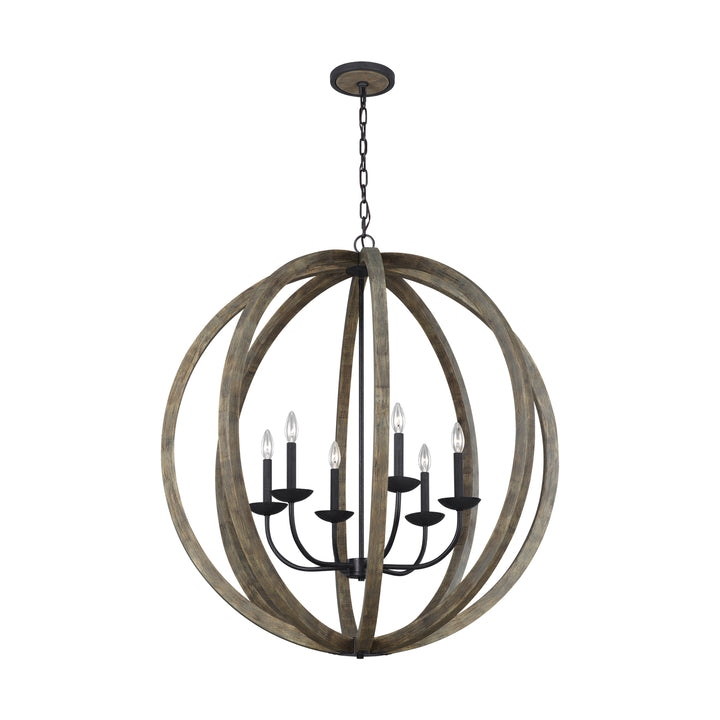 Visual Comfort Studio Allier F3186/6WOW/AF Chandelier Light - Weathered Oak Wood / Antique Forged Iron