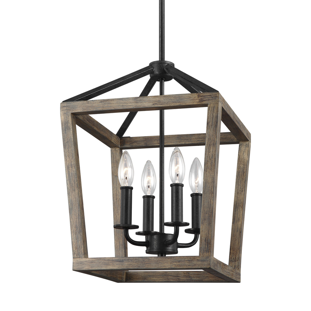 Visual Comfort Studio Gannet F3190/4WOW/AF Pendant Light - Weathered Oak Wood / Antique Forged Iron
