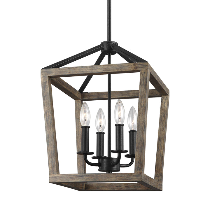 Visual Comfort Studio Gannet F3190/4WOW/AF Pendant Light - Weathered Oak Wood / Antique Forged Iron