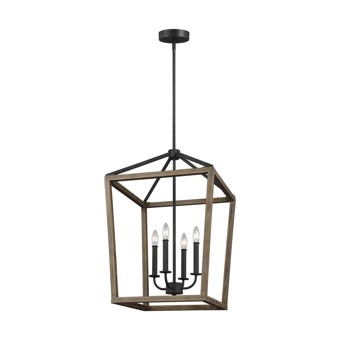 Visual Comfort Studio Gannet F3191/4WOW/AF Pendant Light - Weathered Oak Wood / Antique Forged Iron