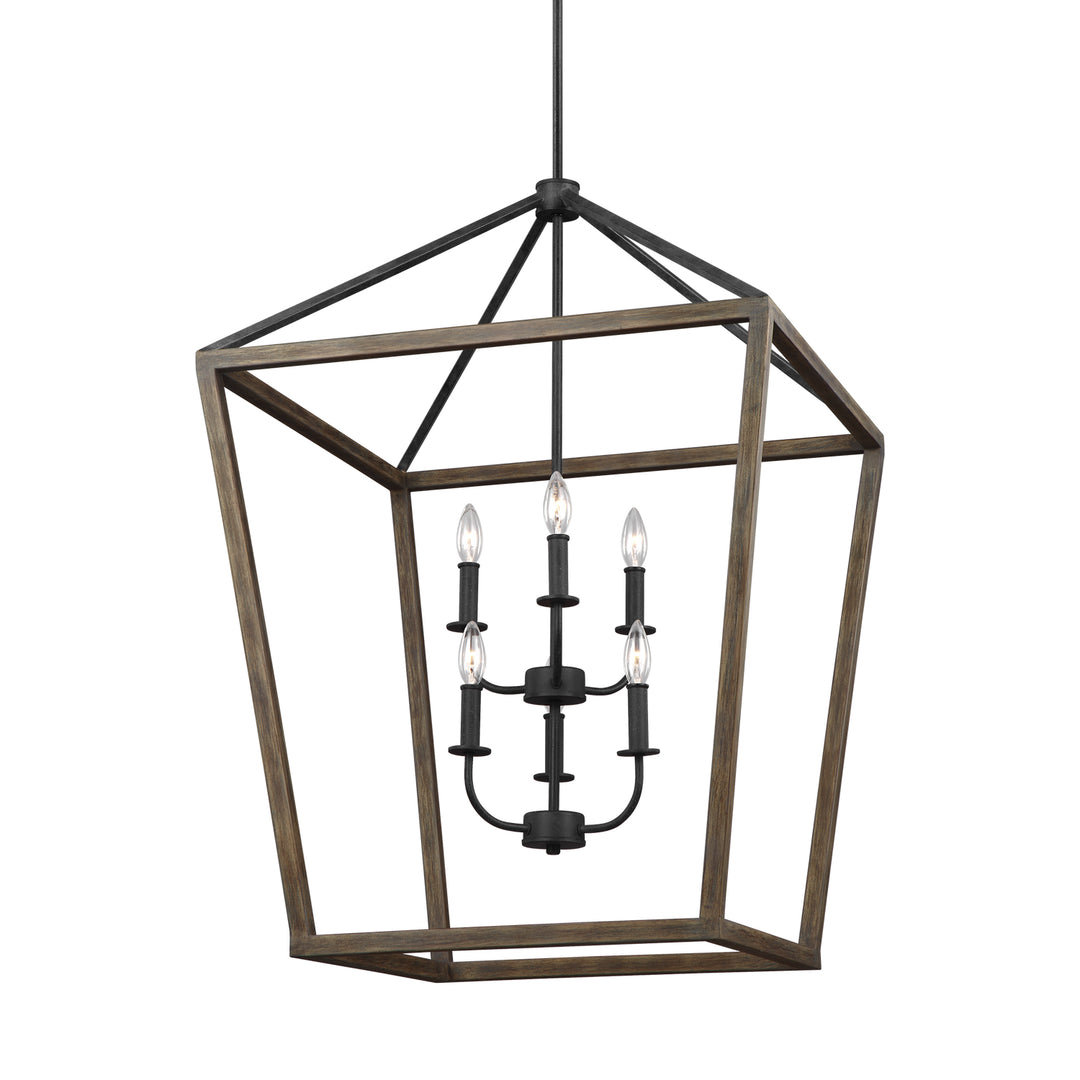 Visual Comfort Studio Gannet F3192/6WOW/AF Pendant Light - Weathered Oak Wood / Antique Forged Iron
