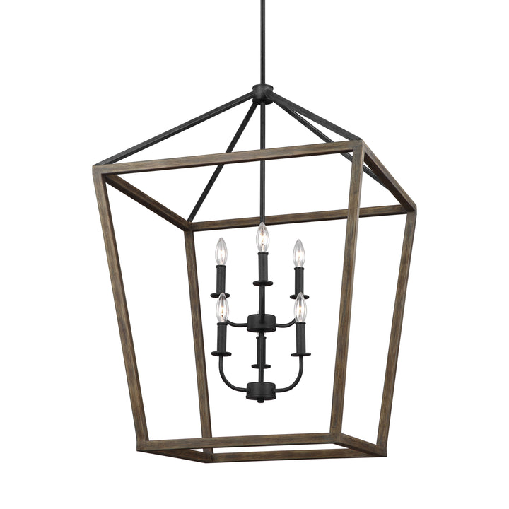 Visual Comfort Studio Gannet F3192/6WOW/AF Pendant Light - Weathered Oak Wood / Antique Forged Iron