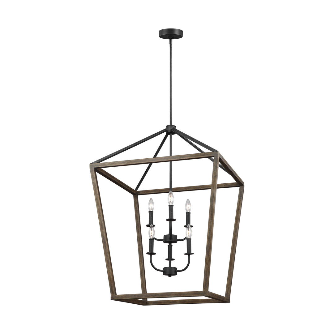 Visual Comfort Studio Gannet F3192/6WOW/AF Pendant Light - Weathered Oak Wood / Antique Forged Iron
