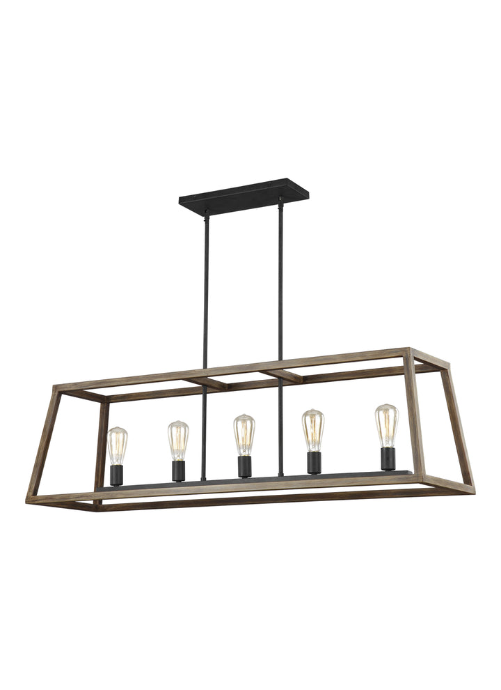 Visual Comfort Studio Gannet F3193/5WOW/AF Pendant Light - Weathered Oak Wood / Antique Forged Iron